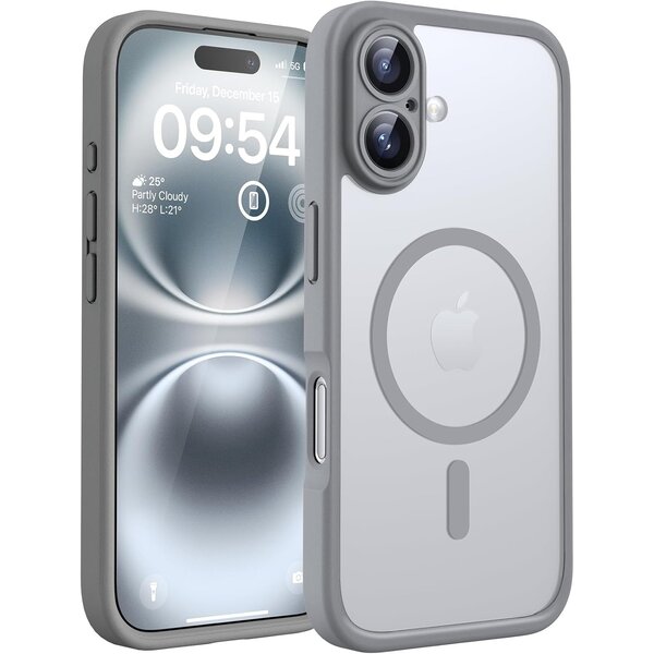 Ntech Hoesje Geschikt voor iPhone 16 Hoesje Grijs - Hoesje Geschikt voor MagSafe iPhone 16 - Shockproof Back Cover met Lens beschermer