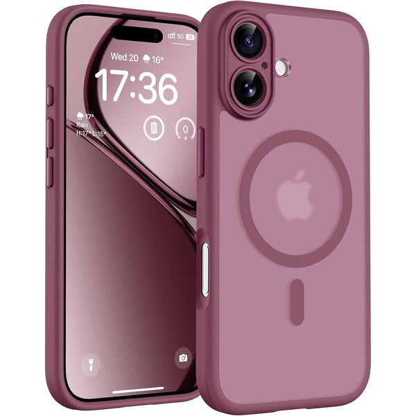 Ntech Hoesje Geschikt voor iPhone 16 Hoesje Pruim - Hoesje Geschikt voor MagSafe iPhone 16 - Shockproof Back Cover met Lens beschermer