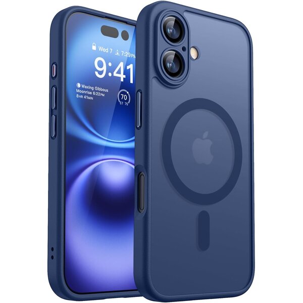 Ntech Hoesje Geschikt voor iPhone 16 Plus Hoesje Donker Blauw - Hoesje Geschikt voor MagSafe iPhone 16 Plus - Shockproof Back Cover met Lens beschermer
