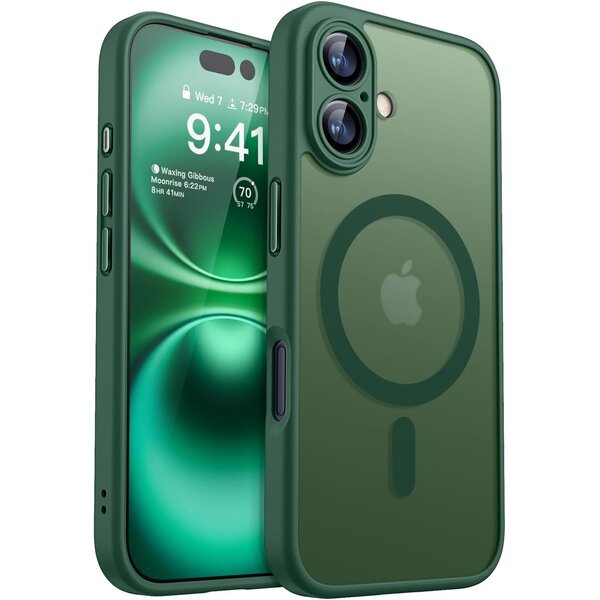 Ntech Hoesje Geschikt voor iPhone 16 Plus Hoesje Pine Groen - Hoesje Geschikt voor MagSafe iPhone 16 Plus - Shockproof Back Cover met Lens beschermer