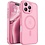 Ntech Hoesje Geschikt voor iPhone 16 Pro Hoesje Roze - Hoesje Geschikt voor MagSafe iPhone 16 Pro - Shockproof Back Cover met Lens beschermer