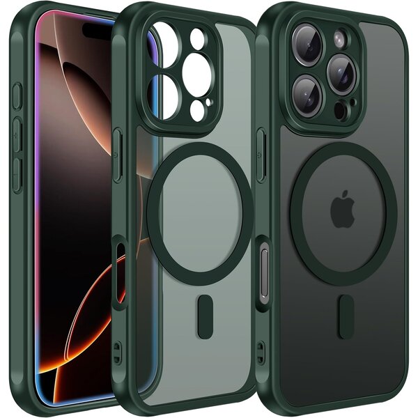 Ntech Hoesje Geschikt voor iPhone 16 Pro Hoesje Pine Groen - Hoesje Geschikt voor MagSafe iPhone 16 Pro - Shockproof Back Cover met Lens beschermer