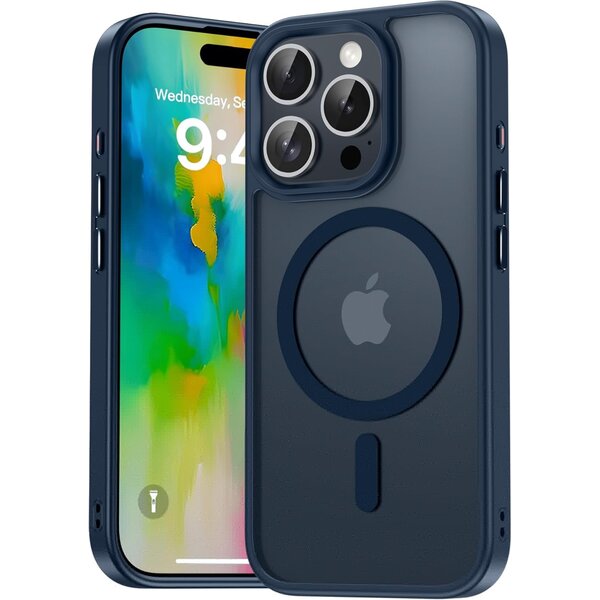 Ntech Hoesje Geschikt voor iPhone 16 Pro Max Hoesje Donker Blauw - Hoesje Geschikt voor MagSafe iPhone 16 Pro Max - Shockproof Back Cover met Lens beschermer