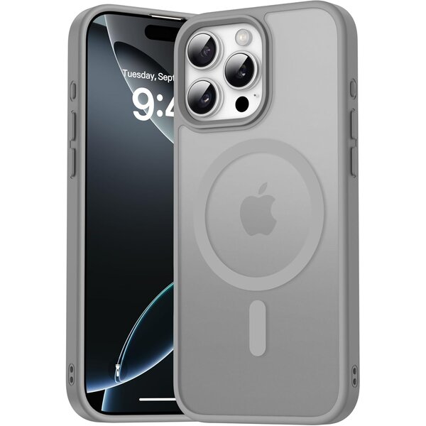 Ntech Hoesje Geschikt voor iPhone 16 Pro Max Hoesje Grijs - Hoesje Geschikt voor MagSafe iPhone 16 Pro Max - Shockproof Back Cover met Lens beschermer