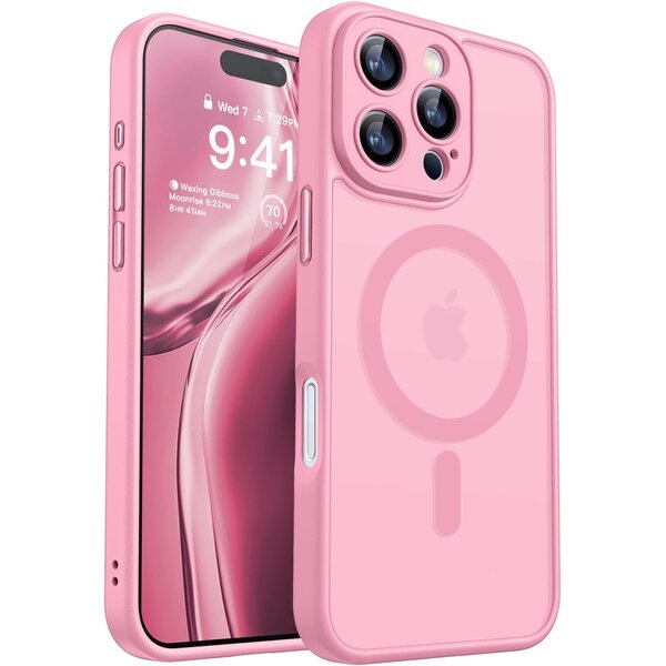 Ntech Hoesje Geschikt voor iPhone 16 Pro Max Hoesje Roze - Hoesje Geschikt voor MagSafe iPhone 16 Pro Max - Shockproof Back Cover met Lens beschermer