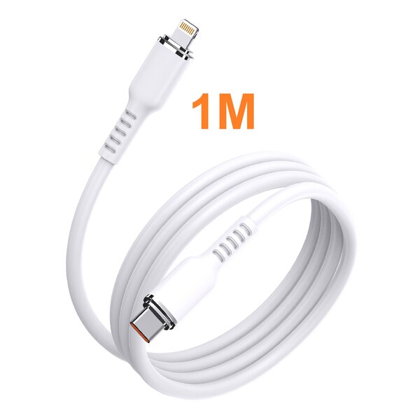 Ntech usb c kabel 1M - usb c kabel apple Silicone wit - Oplader kabel geschikt voor iPhone - Kabel geschikt voor lightning iPhone 14 / 14 Pro / 14 Pro Max / 13 / 13 Pro Max / 12 / 12 Pro Max / 11 / 11 Pro Max / iPad 2018 / iPad 2021 /