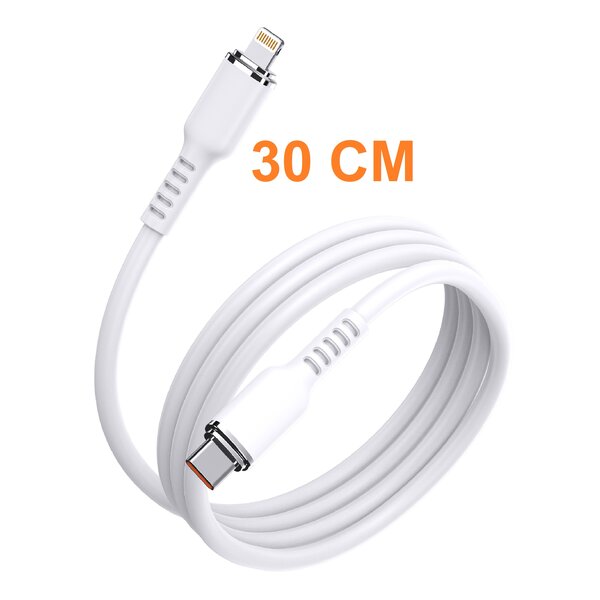 Ntech usb c kabel 30cm - usb c kabel apple Silicone wit - Oplader kabel geschikt voor iPhone - Kabel geschikt voor lightning iPhone 14 / 14 Pro / 14 Pro Max / 13 / 13 Pro Max / 12 / 12 Pro Max / 11 / 11 Pro Max / iPad 2018 / iPad 2021 /