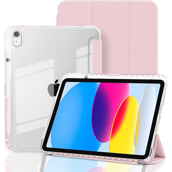 Ntech Hoes geschikt voor iPad 11 (2025) A16 11th Generation hoes Rose Goud - iPad 2022 10,9" 10e Generatie Smart Case met Harde Doorzichtige Achterkant en Pencil Slot
