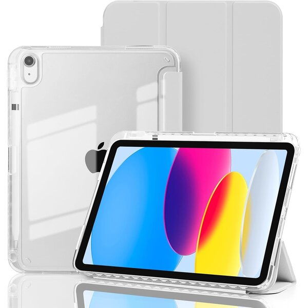 Ntech Hoes geschikt voor iPad 11 (2025) A16 11th Generation hoes Wit - iPad 2022 10,9" 10e Generatie Smart Case met Harde Doorzichtige Achterkant en Pencil Slot