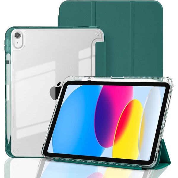 Ntech Hoes geschikt voor iPad 11 (2025) A16 11th Generation hoes Pine Groen - iPad 2022 10,9" 10e Generatie Smart Case met Harde Doorzichtige Achterkant en Pencil Slot