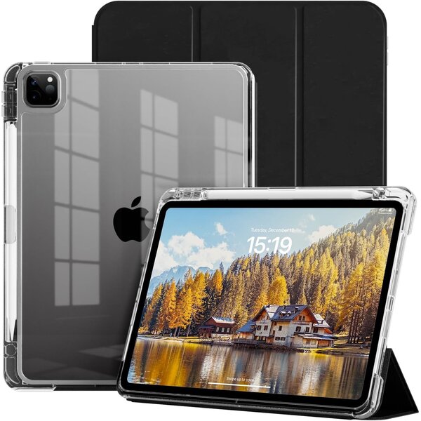 Ntech Hoes geschikt voor iPad Air 13 Inch hoes Smart Zwart M3/M2 (2025/2024) - iPad Pro 12.9 6th/5th/4th Gen hoes Smart Case met Harde Doorzichtige Achterkant en Pencil Slot