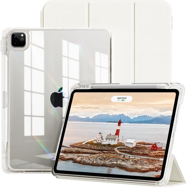 Ntech Hoes geschikt voor iPad Air 13 Inch hoes Smart Wit M3/M2 (2025/2024) - iPad Pro 12.9 6th/5th/4th Gen hoes Smart Case met Harde Doorzichtige Achterkant en Pencil Slot