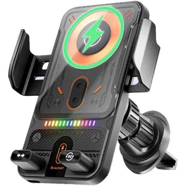 Ntech Telefoonhouders Auto met Draadloze Oplader 15W - Smart Sensor Auto Telefoonhouder - One-Touch Rotating Automatisch openen en sluiten Draadloos geschikt voor iPhone 17/17 Pro Max /16/16 Pro Max/15/15 Pro/ Samsung S25 / S25 FE/ S24 Ultra/S25 Ultra/ A56