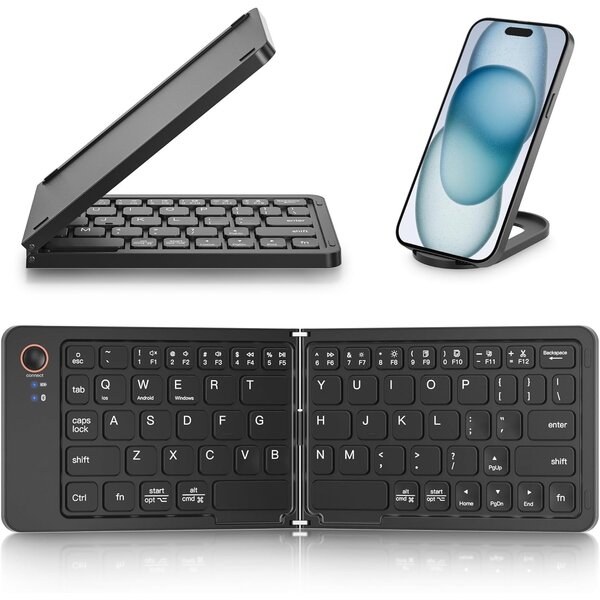 Ntech Mini Opvouwbaar Toetsenbord - Qwerty Toetsen - Oplaadbaar - Draadloos - Voor Laptop, Tablet, iPad, Smartphone, Windows, Android & iOS – Zwart - Bluetooth