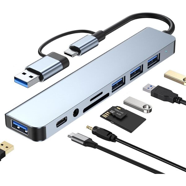 Ntech usb c hub - docking station laptop - 8 in 1 USB Extender Met 4 USB Port 1 USBC Jack TF/SD Card Reader 3.5mm Audio Output,  MacBook Pro/iPad Pro/iPhone 17 /16 /15/Laptop/Galaxy/  XPS, Surface, PC/Laptop/Tablet Accessories