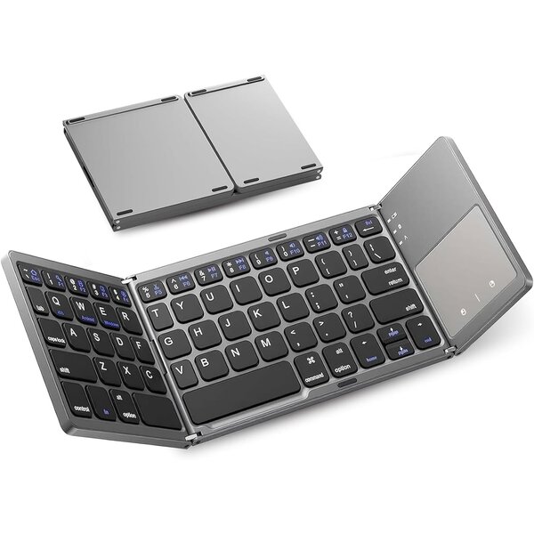 Ntech Ntech - Draadloos toetsenbord Grijs - toetsenbord Met Touchpad - Opvouwbaar - Qwerty Toetsen - Oplaadbaar - Anti Slip Onderkant - Bluetooth