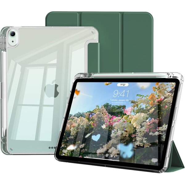 Ntech Hoes Geschikt voor iPad Air 2025 Pine Groen hoes Smart Case met Harde Doorzichtige Achterkant en Pencil Slot - ipad air 11 inch hoes - iPad Pro 11 Inch 2022/2021/2020/2018/ iPad Air 5th/4th Generation Tri Fold Tablet