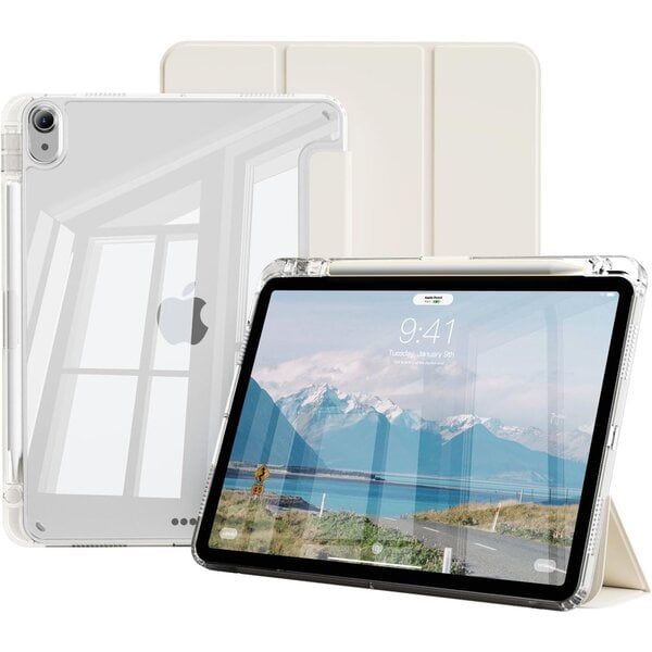 Ntech Hoes Geschikt voor iPad Air 2025 Wit hoes Smart Case met Harde Doorzichtige Achterkant en Pencil Slot - ipad air 11 inch hoes - iPad Pro 11 Inch 2022/2021/2020/2018/ iPad Air 5th/4th Generation Tri Fold Tablet