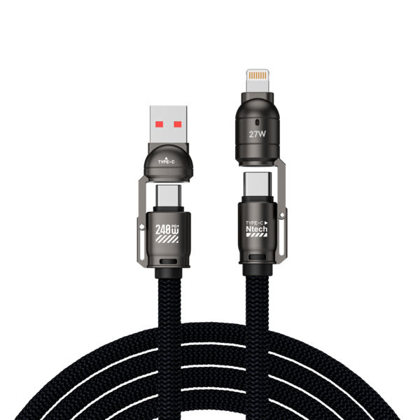 Ntech usb c kabel - 240W - USB C naar Lightning - 4-in-1 - 1.5M Blauw - Geschikt voor iPhone 17 /17 Pro Max /16/16 Pro /15/14/13/12 / Samsung Tab A11 Plus/S25 FE /A17 /A26 /A56/ A55 /S25/S24 - Lightning / usb c naar usb a - Snellader Kabel met Koord