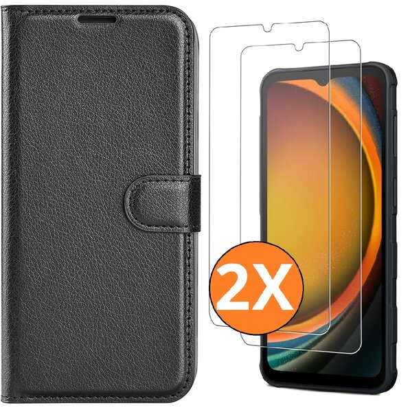 Ntech Hoesje geschikt voor Samsung Galaxy Xcover 7 Pro hoesje Zwart pasjeshouder telefoon hoes - Met screenprotector tempered glass voor Galaxy Xcover 7 Pro - 2x