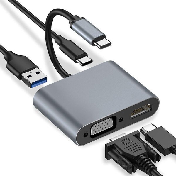Ntech USB C naar HDMI Adapter - Type C HDTV Adapter 4 in 1, USB C Hub en 4K HDMI met USB 3.0/Type C PD Oplaadpoort USB C Hub -Geschikt voor Nintendo Switch / Macbook Pro /M2/ M3/ M4 Air / Windows / Universeel - Ntech