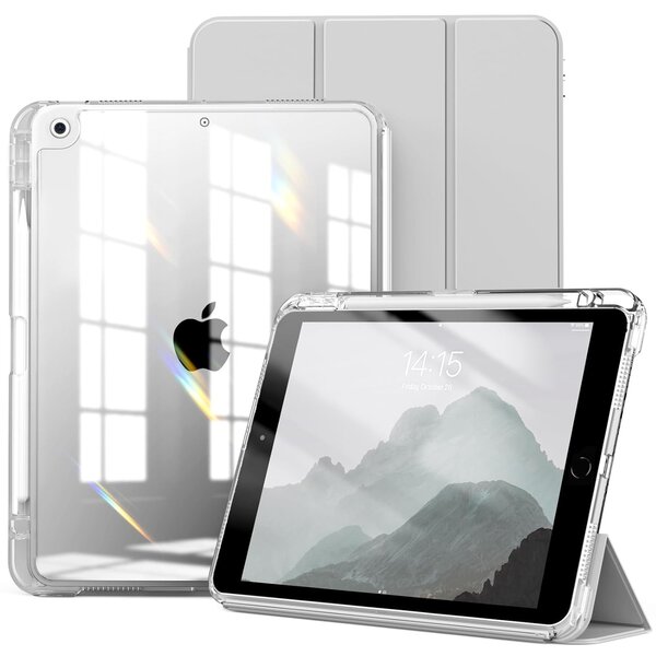 Ntech Hoes geschikt voor iPad 2021 hoes Wit - Tablet hoes iPad 9/8/7 10.2 inch (9e generatie 2021 / 8e generatie 2020 / 7e generatie 2019) - iPad Air 3 hoes Smart Case met Harde Doorzichtige Achterkant en Pencil Slot