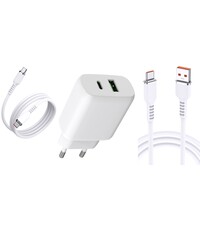 Ntech USB C Adapter 25W - USB C Oplader - Adapter USB C met 2x USB C kabel
