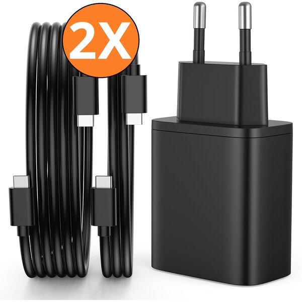Ntech Ntech - USB C Adapter 35W - USB C Oplader - Adapter USB C 2 Poorten - Oplader USB C - USB C Lader - Snellader USB C met 2 stuks 1M USB C Kabel