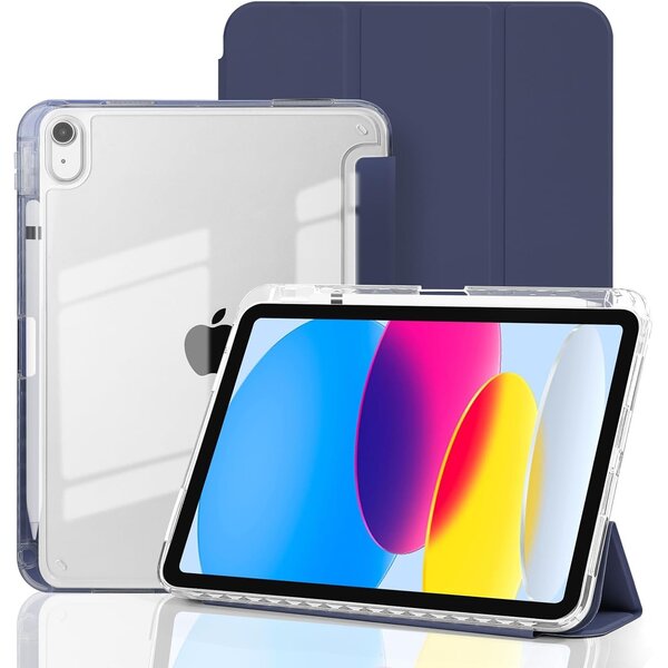 Ntech Hoes geschikt voor iPad 2025 hoes Donker Blauw - iPad A16 hoes 11th Generation hoes - iPad 2022 hoes Smart Case met Harde Doorzichtige Achterkant en Pencil Slot