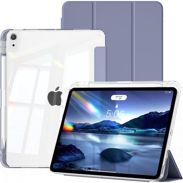 Ntech Hoes Geschikt voor iPad Air 2025 Donker Blauw hoes Smart Case met Harde Doorzichtige Achterkant en Pencil Slot - ipad air 11 inch hoes - iPad Pro 11 Inch 2022/2021/2020/2018/ iPad Air 5th/4th Generation Tri Fold Tablet