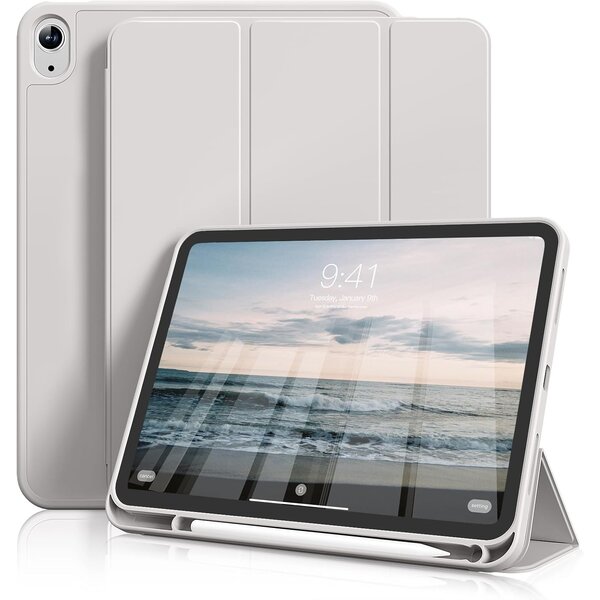 Ntech Hoes geschikt voor iPad A16 hoes - ipad 2025 hoes Grijs - iPad (A16) 11th/10th Generation Case(2025/2022) met pencil houder - Smart bookcase