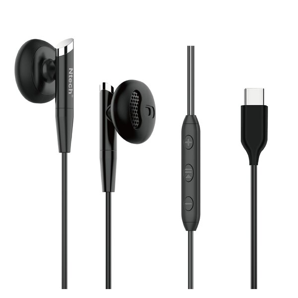 Ntech Ntech - oordopjes met Draad - NT - 03 Zwart - USB C Geschikt voor iPhone 17 / 17 Pro Max / Air / 16 / 16 Pro Max /15 / 15 Pro Max - Samsung S25/ S25 Ultra/S25 FE/A56/A36/A26 Oortjes met Draad - USB-C Aansluiting - In-Ear Oordopjes - Bedrade Oortjes