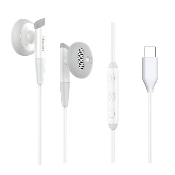 Ntech Ntech - oordopjes met Draad - NT - 04 Wit - met  USB-C Aansluiting - In-Ear Oordopjes - Bedrade Oortjes Geschikt voor Smartphones