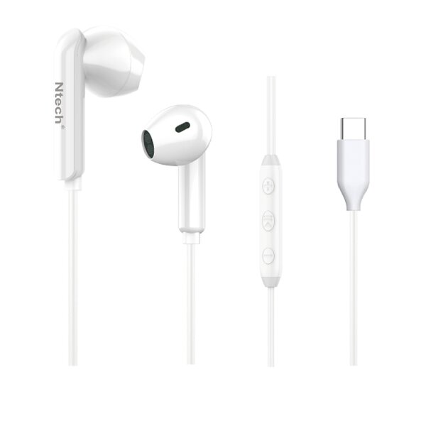 Ntech Ntech - Oortjes met Draad NT - 02 Wit - USB C Geschikt voor iPhone 17/ 17 Pro Max /16/16 Pro max /15 / 15 Pro Max - Samsung S25/ S25 FE oordopjes met Draad - Type-C Earphones - USB-C Aansluiting - In-Ear Oordopjes met Draad - Bedrade Oortjes