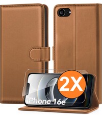 Ntech Hoesje Geschikt voor iPhone 16e / iPhone 17e hoesje bookcase Bruin