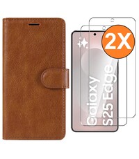 Ntech Hoesje Geschikt voor Samsung Galaxy S25 Edge hoesje bookcase Bruin