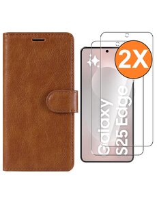 Ntech Hoesje Geschikt voor Samsung Galaxy S25 Edge hoesje bookcase Bruin