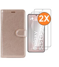 Ntech Hoesje Geschikt voor Samsung Galaxy S25 Edge hoesje bookcase Rose Goud