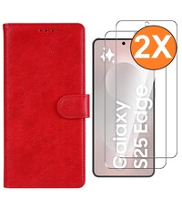 Ntech Hoesje Geschikt voor Samsung Galaxy S25 Edge hoesje bookcase Rood