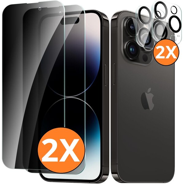 Ntech Privacy screenprotector Geschikt voor iPhone 14 Pro Max - screenprotector Privacy Met iPhone 14 Pro Max camera lens - Complete bescherming voor iPhone 14 Pro Max – scherm en camera in één set - 2X
