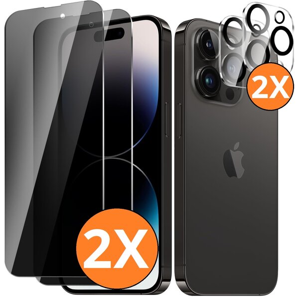 Ntech Privacy screenprotector Geschikt voor iPhone 14 Pro - screenprotector Privacy Met iPhone 14 Pro camera lens - Complete bescherming voor iPhone 14 Pro – scherm en camera in één set - 2X