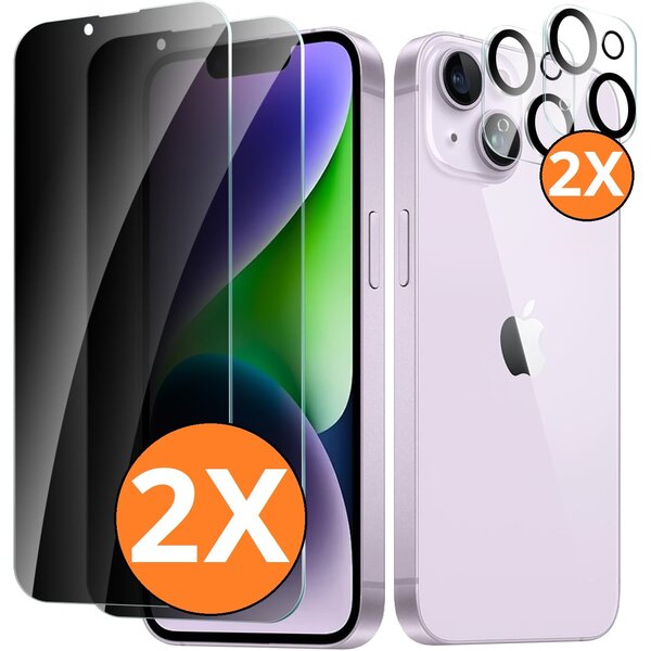 Ntech Privacy screenprotector Geschikt voor iPhone 14 - screenprotector Privacy Met iPhone 14 camera lens - Complete bescherming voor iPhone 14 – scherm en camera in één set - 2X