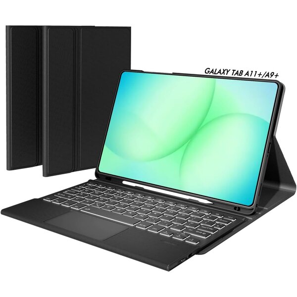 Ntech Ntech - Hoes Toetsenbord Geschikt voor Samsung Galaxy Tab A11 Plus Hoes Zwart / Beschermhoes Galaxy Tab A9 Plus bluetooth toetsenbord QWERTY - Coverhoesje met Touchpad Muis Pencil Houder - Smart Folio Keyboard