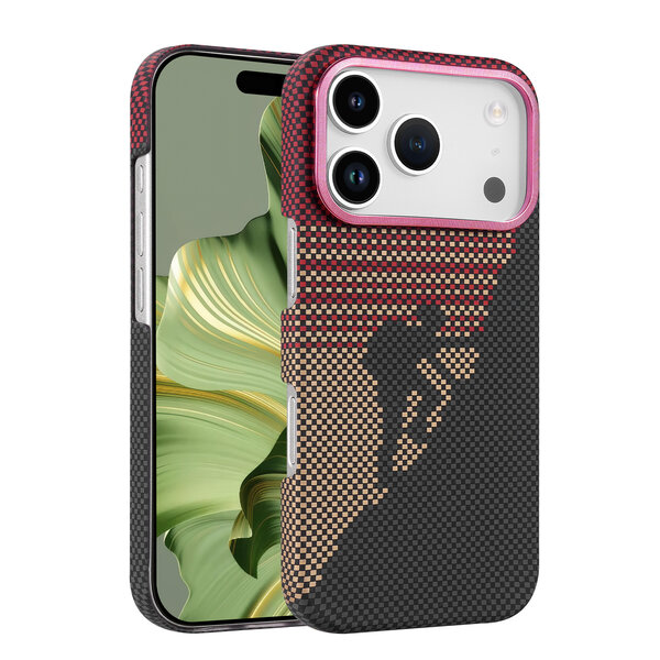 Ntech Hoesje Geschikt voor iPhone 17 Pro Hoesje Rood - Carbon Hoesje Geschikt voor MagSafe iPhone 17 Pro - Shockproof Back Cover