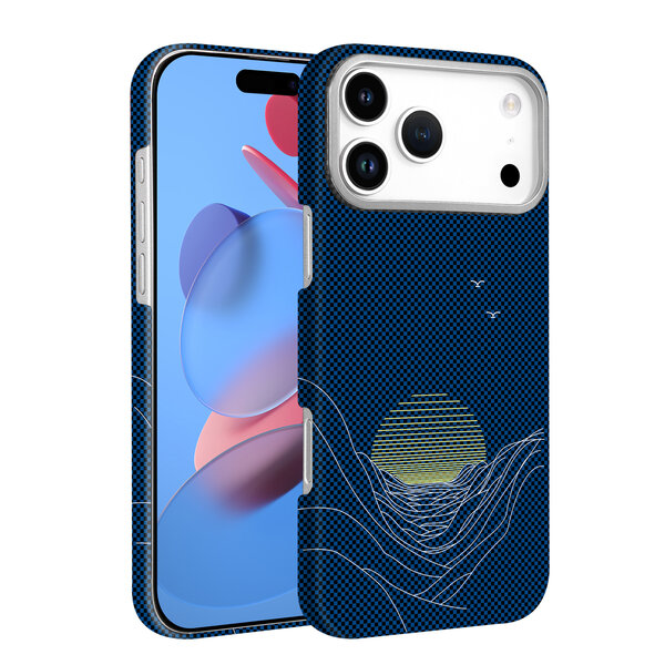 Ntech Hoesje Geschikt voor iPhone 17 Pro Hoesje Blauw Sunset - Carbon Hoesje Geschikt voor MagSafe iPhone 17 Pro - Shockproof Back Cover