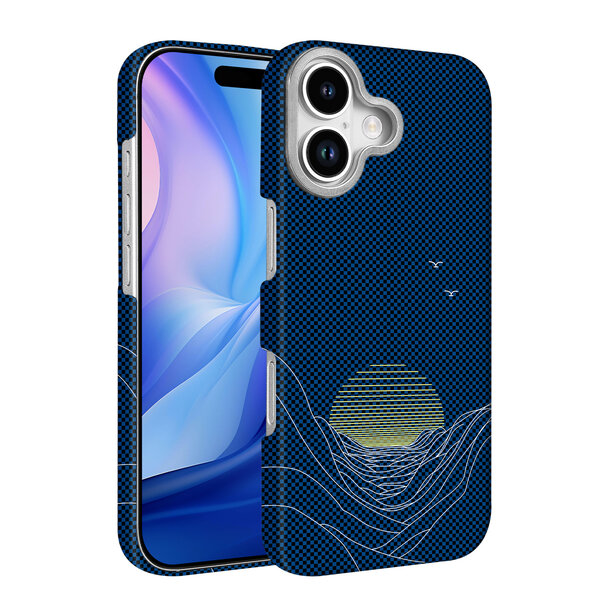 Ntech Hoesje Geschikt voor iPhone 17 Hoesje Blauw Sunset - Carbon Hoesje Geschikt voor MagSafe iPhone 17 - Shockproof Back Cover