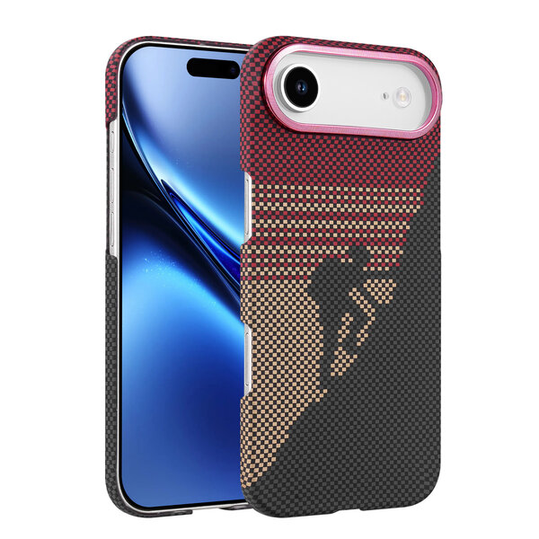 Ntech Hoesje Geschikt voor iPhone Air Hoesje Rood - Carbon Hoesje Geschikt voor MagSafe iPhone 17 Air - Shockproof Back Cover