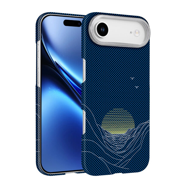 Ntech Hoesje Geschikt voor iPhone Air Hoesje Blauw Sunset - Carbon Hoesje Geschikt voor MagSafe iPhone 17 Air - Shockproof Back Cover