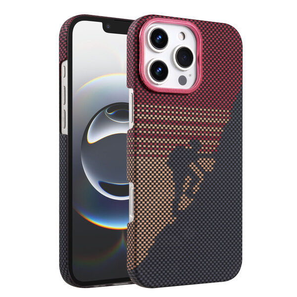 Ntech Hoesje Geschikt voor iPhone 16 Pro Max Hoesje Rood - Carbon Hoesje Geschikt voor MagSafe iPhone 16 Pro Max - Shockproof Back Cover