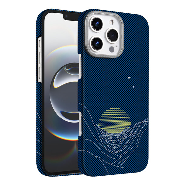 Ntech Hoesje Geschikt voor iPhone 16 Pro Hoesje Blauw Sunset - Carbon Hoesje Geschikt voor MagSafe iPhone 16 Pro - Shockproof Back Cover